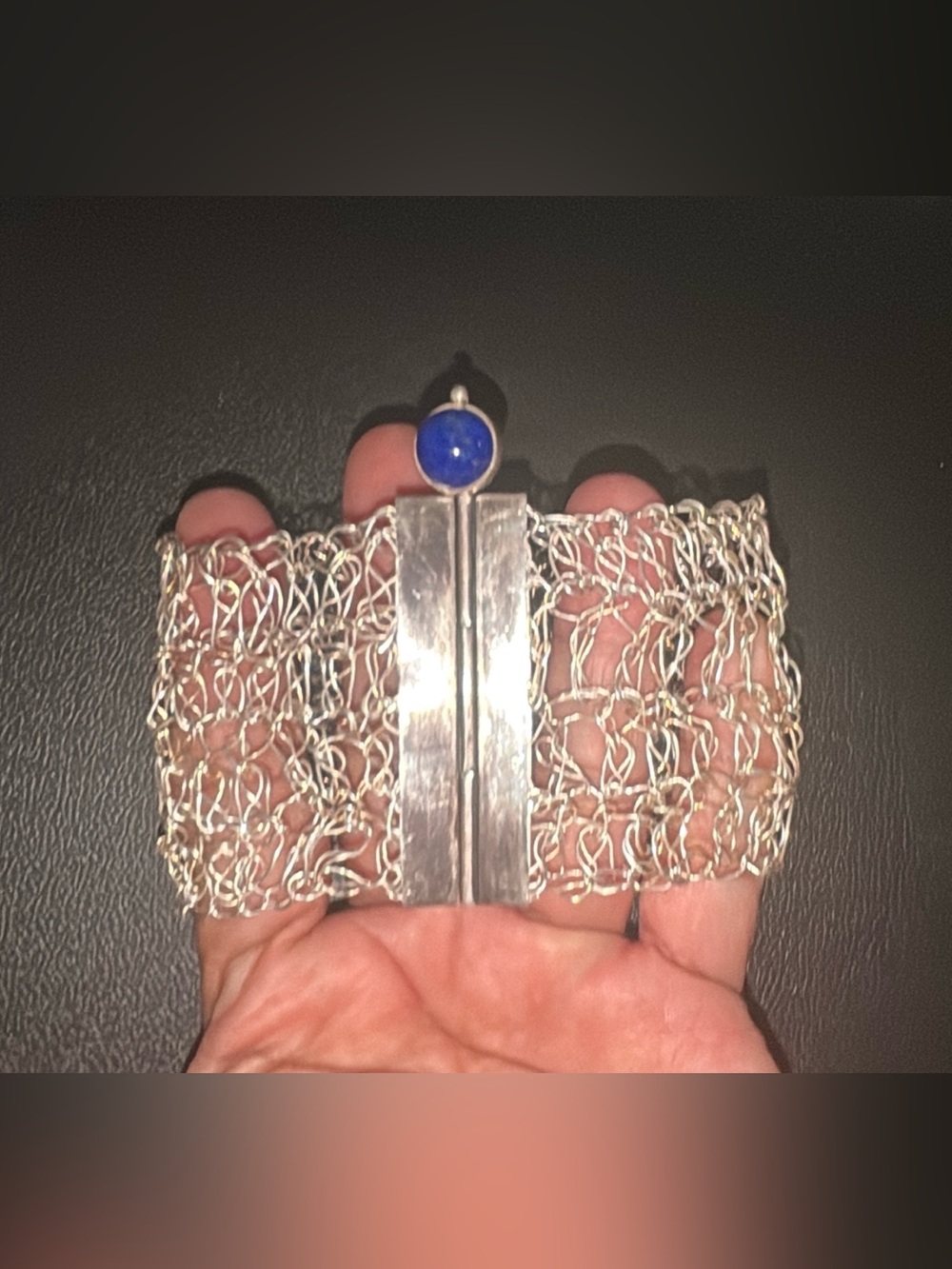 Handcrafted Sterling Silver with Genuine Lapis Accented Pin Lock